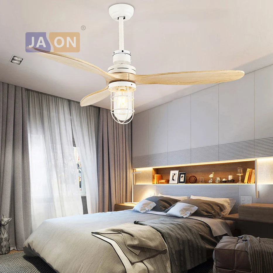 Afralia™ Edison Loft Iron Glass Wood Ceiling Fan with LED Light for Foyer Bedroom