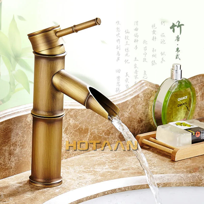 Afralia™ Antique Brass Bamboo Single Handle Basin Faucet