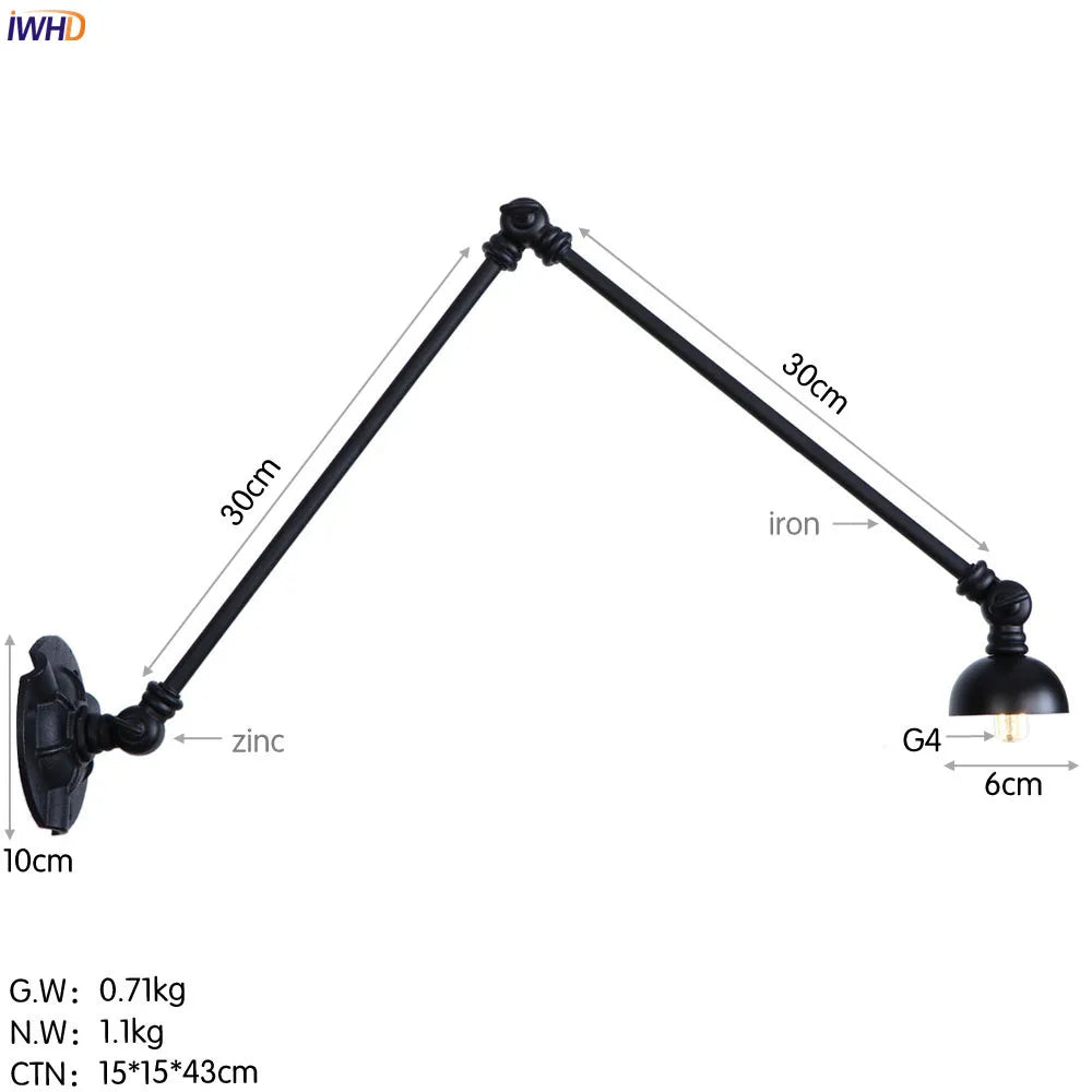 Afralia™ Industrial Vintage Adjustable Swing Wall Sconce Stair Light - Set of 3