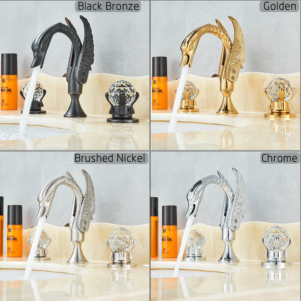 Afralia™ Gold Swan Basin Faucet - Dual Crystal Handle Bathroom Mixer Tap - Cold/Hot Water