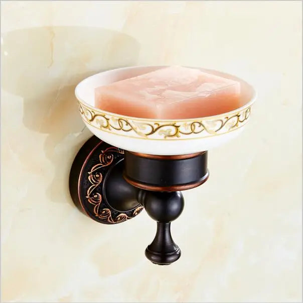 Afralia™ Carved Flowers Blackened Copper Bathroom Accessories Set