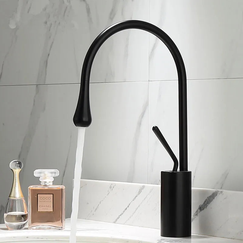 Afralia™ Gold & Marble Basin Faucet: Single Handle Swivel Sink Water Crane
