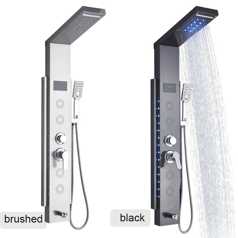 Afralia™ Black LED Shower Panel 5-Function Wall Mount Bathroom Faucet - Cold and Hot Shower