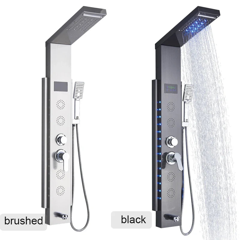 Afralia™ Black Led Shower Panel 5-Function Wall Mount Bathroom Shower Faucet