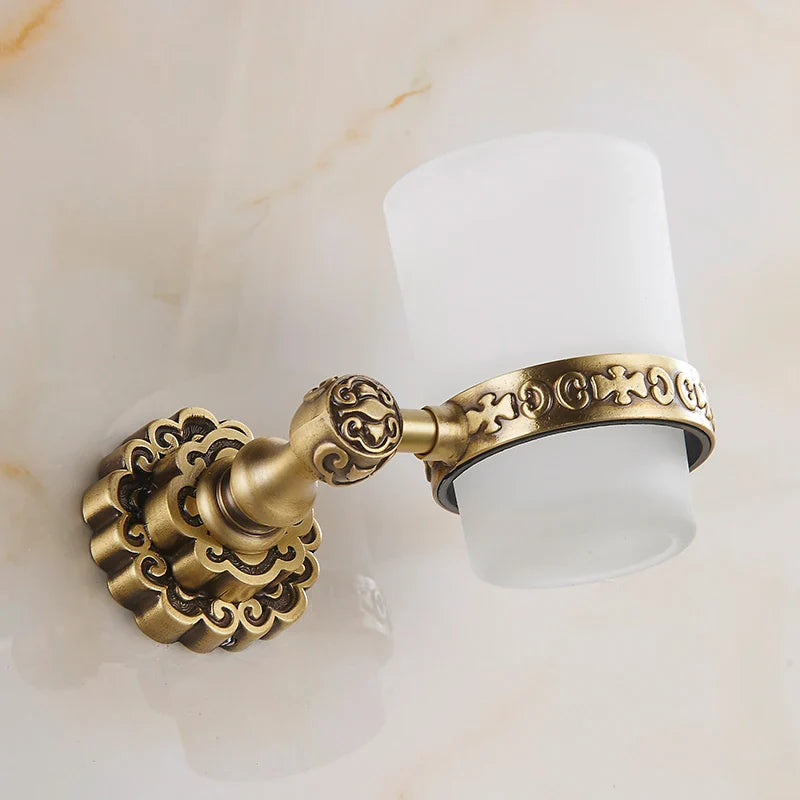 Afralia™ Antique Brass Wall Mounted Toothbrush Holder for Bathroom Décor
