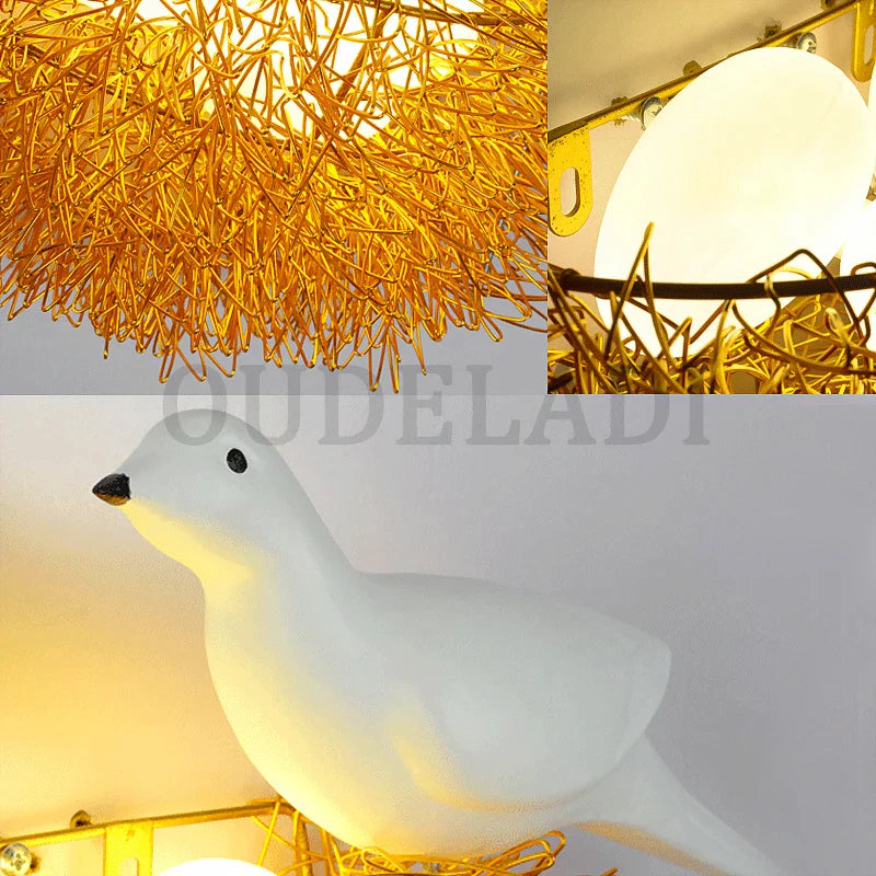 Afralia™ Bird's Nest LED Wall Lamp with 3D Birds Art - Decorative Novelty Wall Light