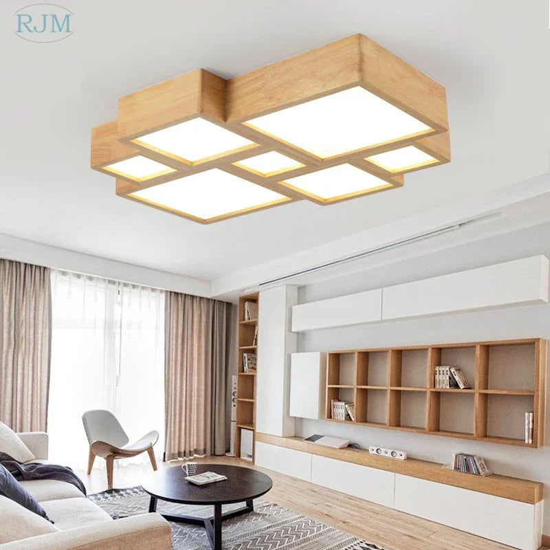 Afralia™ Japanese Solid Wood Ceiling Lamp for Home Living Room Bedroom Study