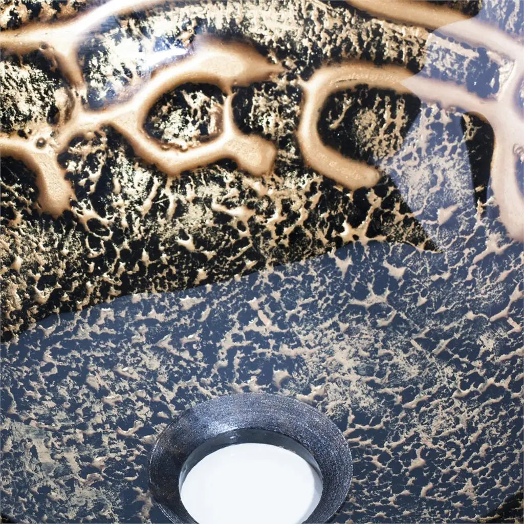 Afralia™ Brown Hand-Paint Glass Wash Basin Set with Gold Chrome Waterfall Faucet