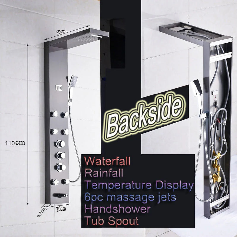 Afralia™ Black Massage Jets Rain Shower Column Thermostatic Mixer Shower Panel