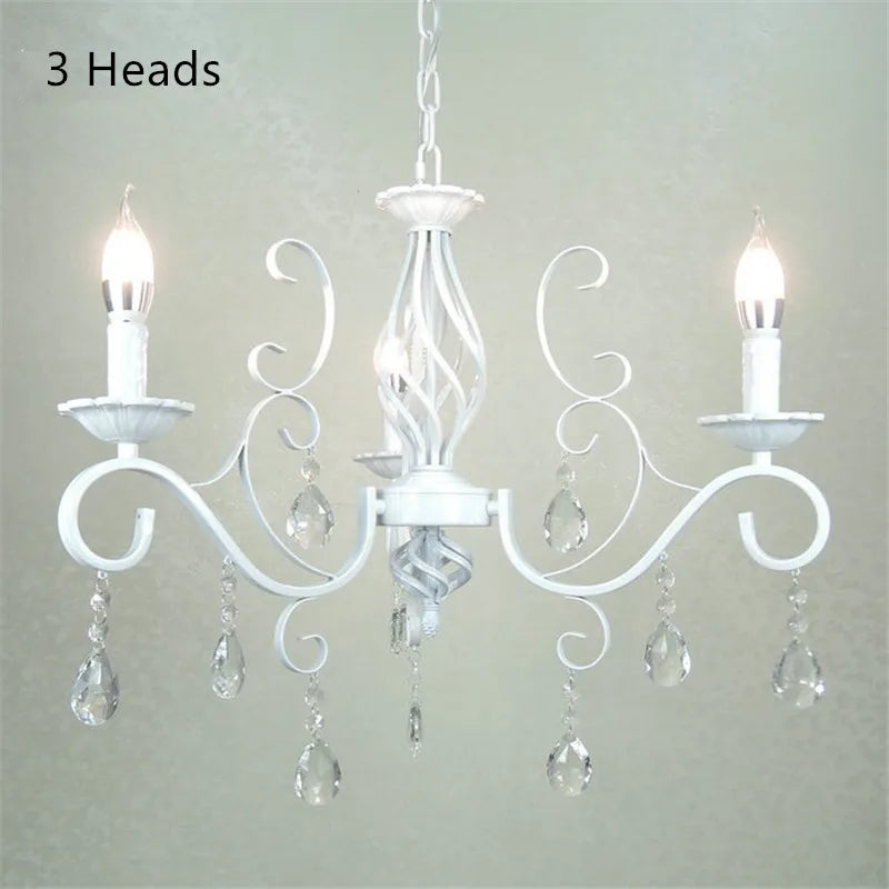 Afralia™ Retro White Metal Crystal Chandelier with E14 Candle Lights