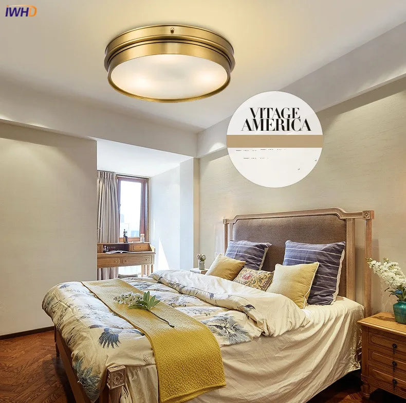 Afralia™ Vintage Glass Copper Ceiling Lights LED Fixtures for Living Room Bedroom Kitchen