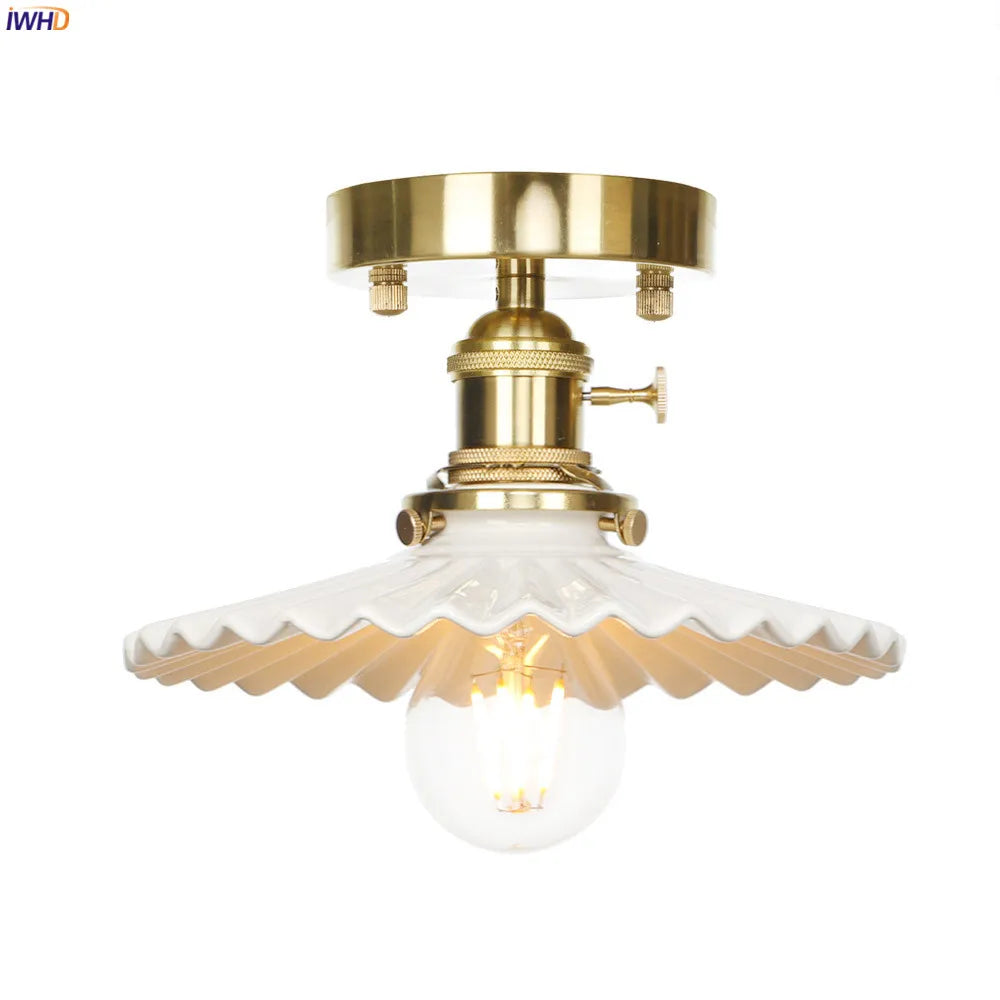 Afralia™ Nordic White Ceramic LED Ceiling Light: Copper Ceiling Lamp for Living Room