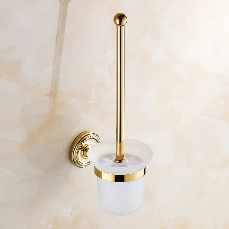 Afralia™ Ceramic Toilet Brush Holder Antique Brass Home Bathroom Accessory Wall Decor