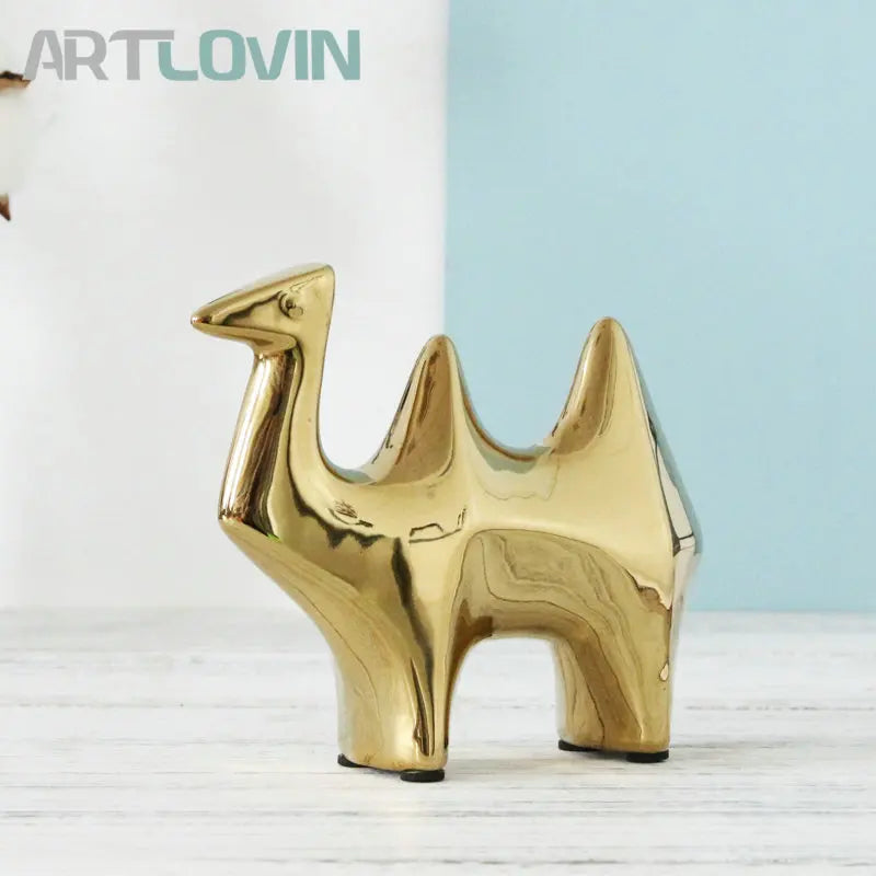 Afralia™ Gold Camel Ceramic Figurines, Bird Ornaments, Home Decor Accessories