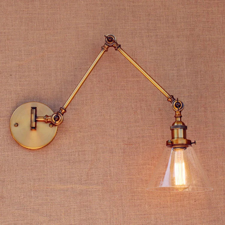 Afralia™ Brass Glass Ball Swing Arm Wall Light Vintage Industrial Lamp