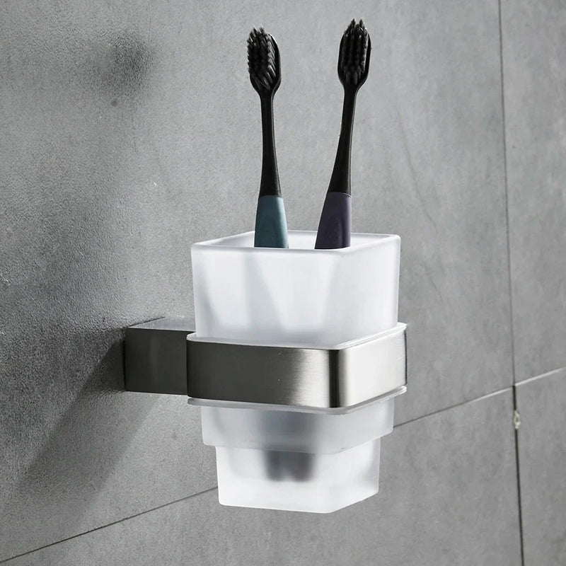 Afralia™ Stainless Steel & Ceramic Bathroom Cup Holder