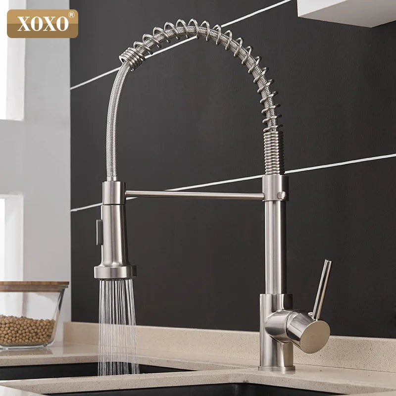 Afralia™ Brushed Nickel Kitchen Faucet Pull Out Swivel Mixer Tap 1343A-S