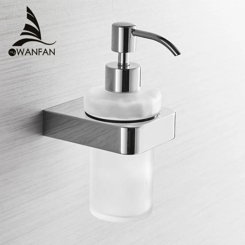 Afralia™ Chrome Liquid Soap Dispenser with Frosted Glass Container - Wall Mounted