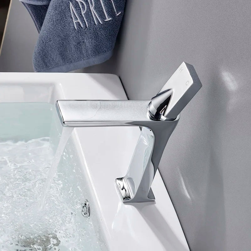 Afralia™ Chrome Square Single Lever Bathroom Sink Faucet - Cold and Hot Water, Single Hole