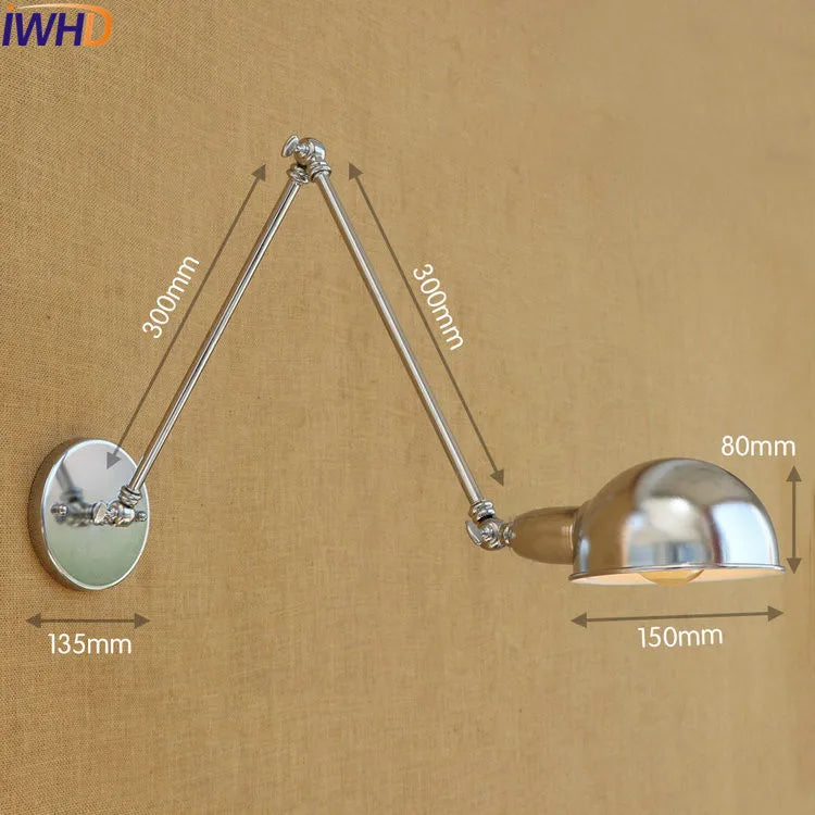 Afralia™ Silver Retro Vintage Swing Long Arm Wall Light LED Sconce Industrial Lighting