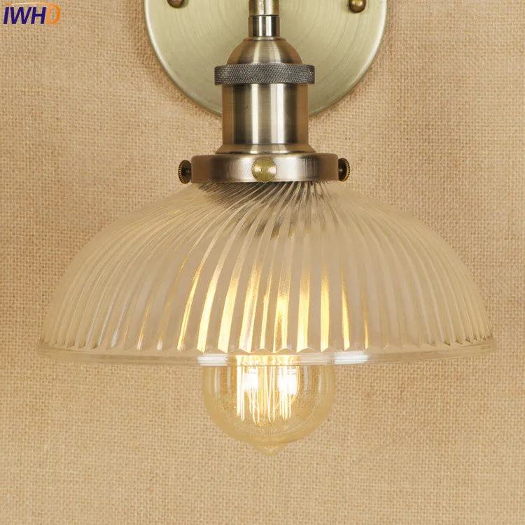 Afralia™ Antique Brass Industrial Swing Arm Wall Sconce - Vintage Glass Wall Light Fixtures