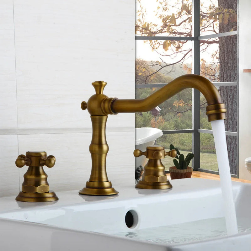 Afralia™ Dual Handle Basin Faucet in Chrome Solid Brass with Antique Black Finish