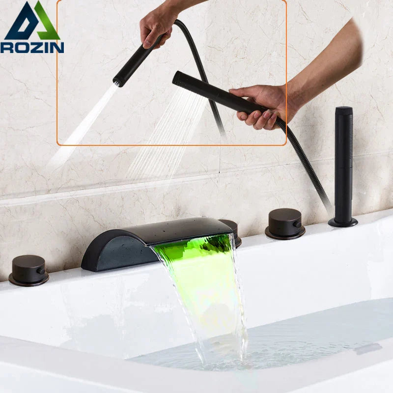 Afralia™ Black Waterfall LED Bathtub Faucet Set