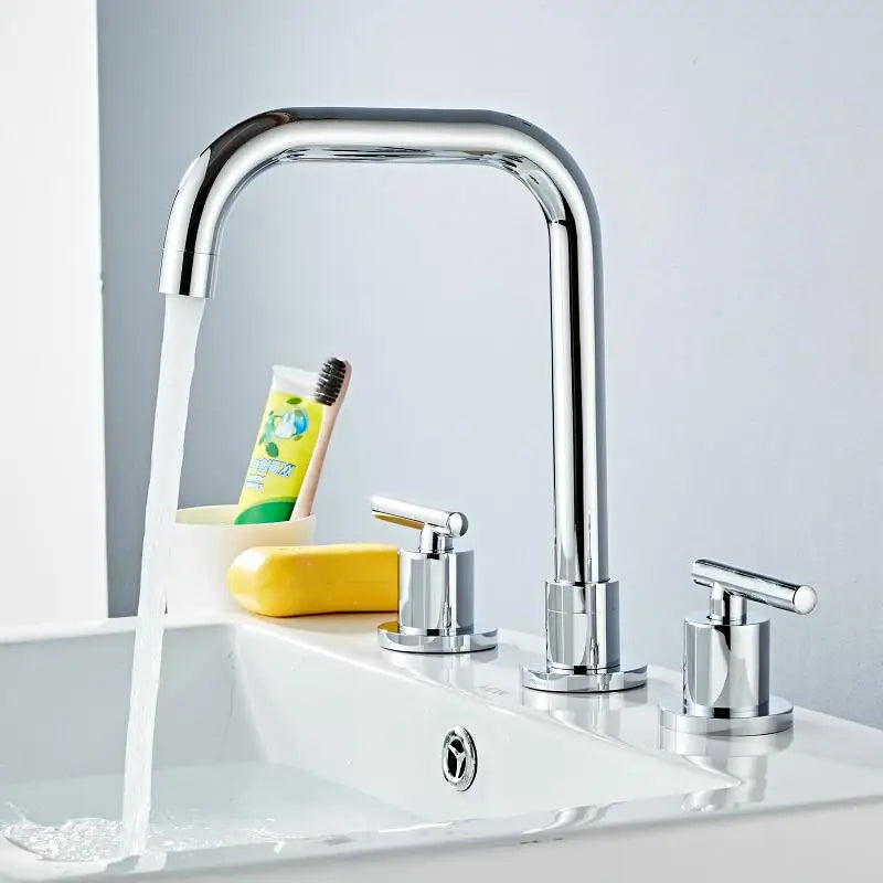 Afralia™ Brass Basin Faucet: Gold/Chrome Double Handle Bathroom Sink Tap, Deck Mounted-Widespread