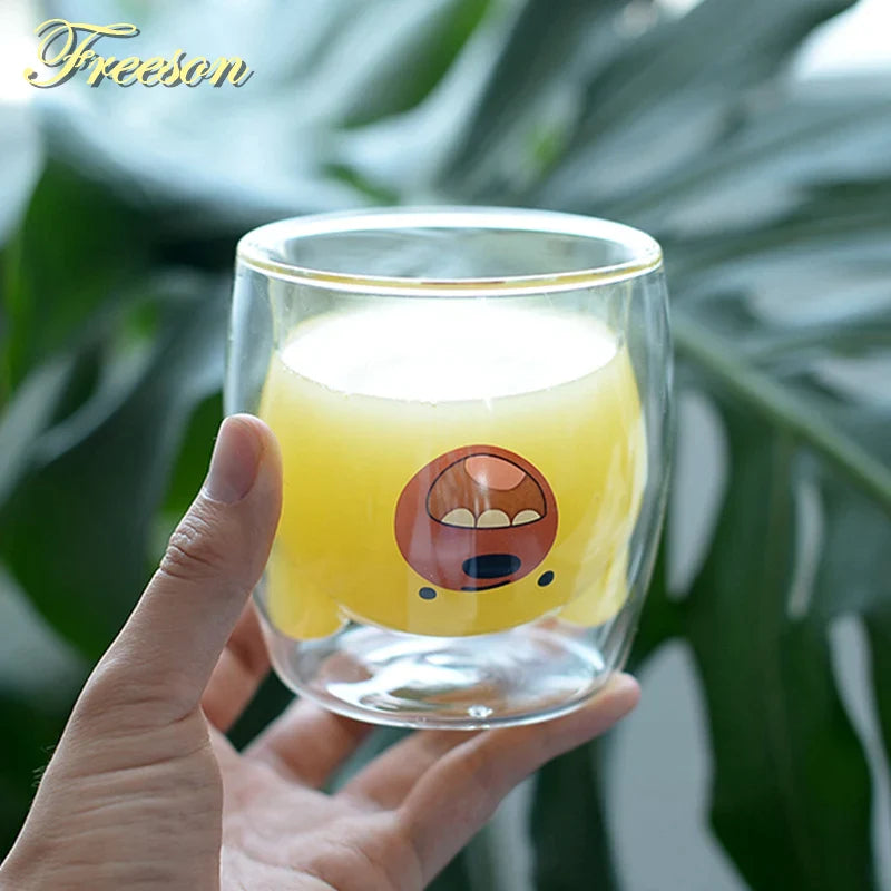 Afralia™ Panda Double Wall Glass Cup 260ml - Creative Heat Resistant Bear Beer Juice Mug