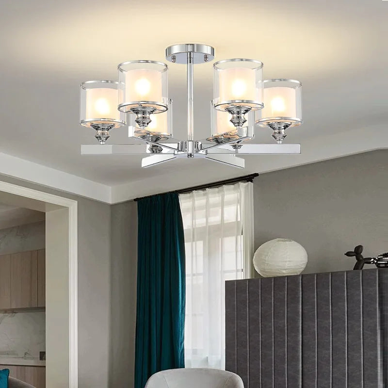 Afralia™ Double Glass LED Crystal Chandelier in Chrome Finish for Living Room