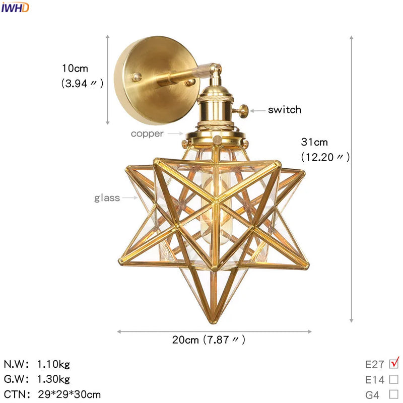 Afralia™ Vintage Copper Wall Lamp with Star Glass | Nordic LED Wall Lights Fixtures