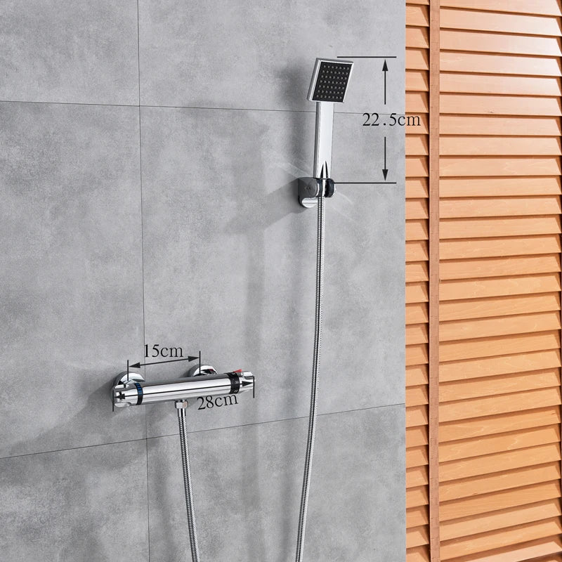 Afralia™ Chrome Thermostatic Dual Handle Shower Mixer Tap Set with Handheld Shower