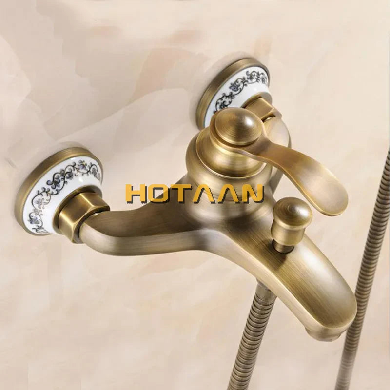 Afralia™ Antique Brass Hand Held Shower Head Kit for Wall Mounted Bathtub - YT-5340-B
