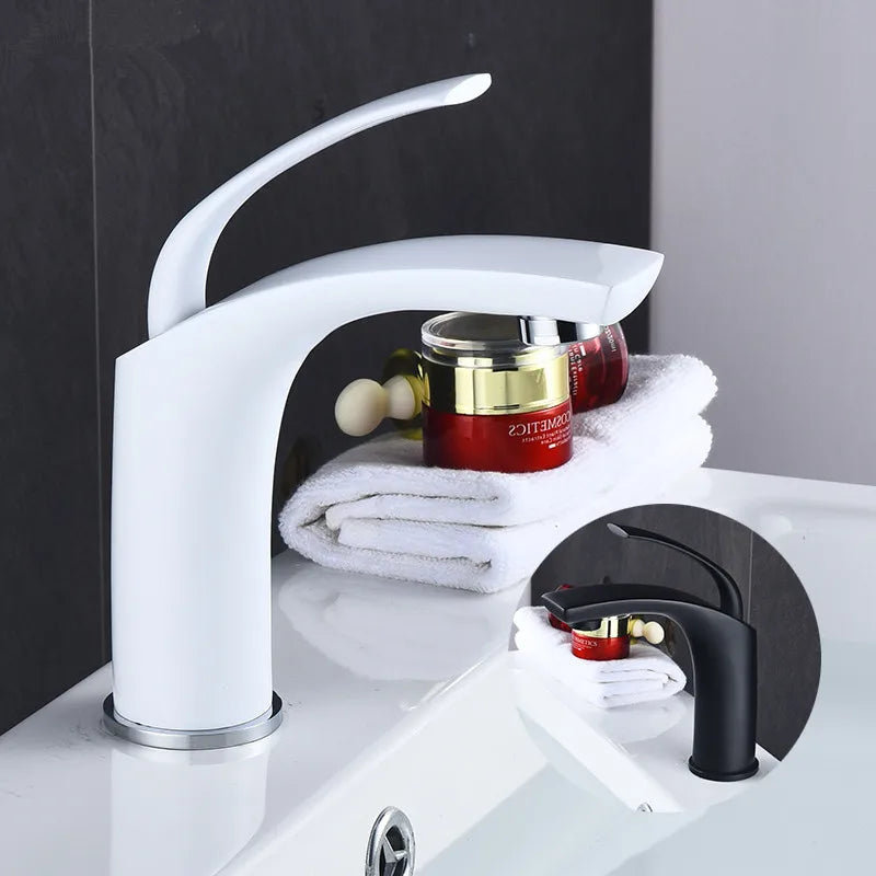 Afralia™ White/Black Basin Faucet Hot & Cold Mixer for Bathroom Sink - Brass Construction