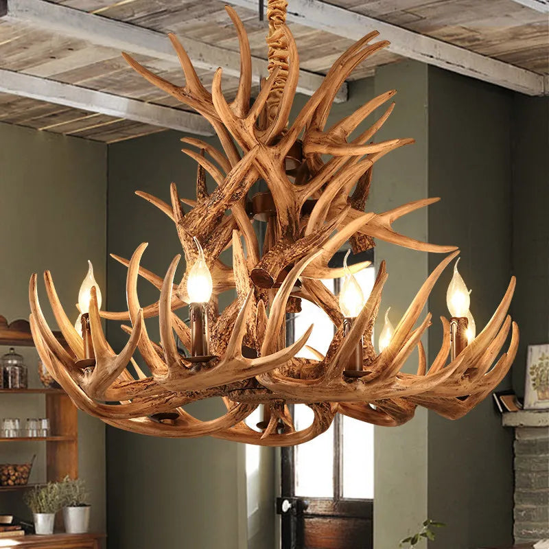 Afralia™ Deer Antler Chandelier: American Retro Resin Horn Lamps for Rustic Home Decor