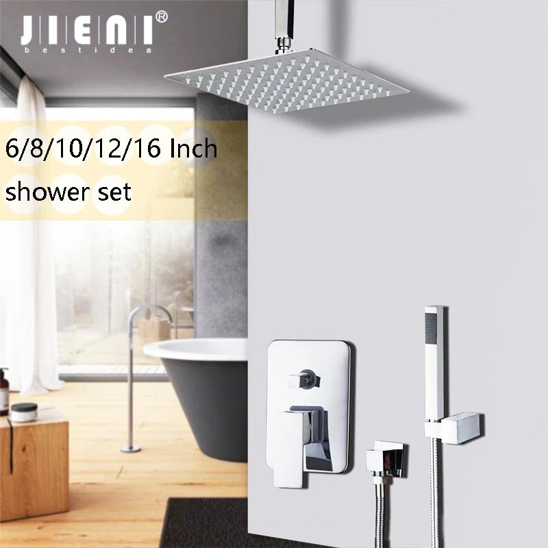 Afralia™ Stainless Steel Rainfall Shower Set with Ceiling Mount Mixer in Chrome