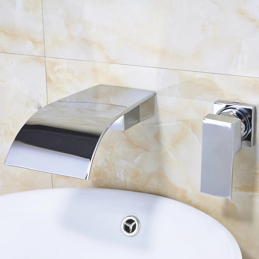 Afralia™ Wall Mounted Bathroom Faucet Mixer Tap, Chrome/Black/Nickel Finish, Waterfall Design