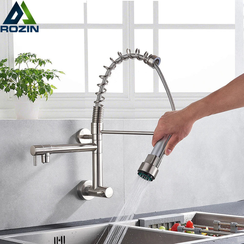 Afralia™ Dual Spouts Kitchen Faucet with Handheld Shower - Wall Mounted Dual Spouts