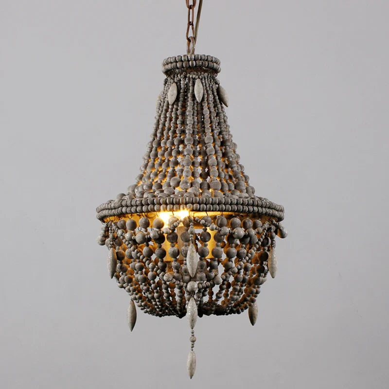 Afralia™ Vintage Wood Bead Pendant Light in Antique Finish