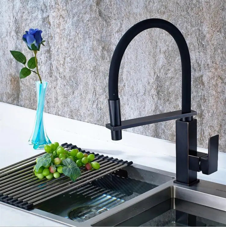 Afralia™ Black Swivel Kitchen Faucet Luxury Spray Deck Mounted Mixer Tap