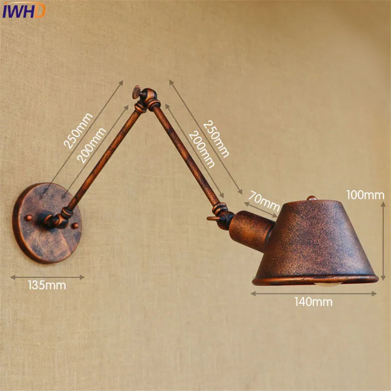 Afralia™ Golden Vintage LED Swing Arm Wall Sconce Industrial Style