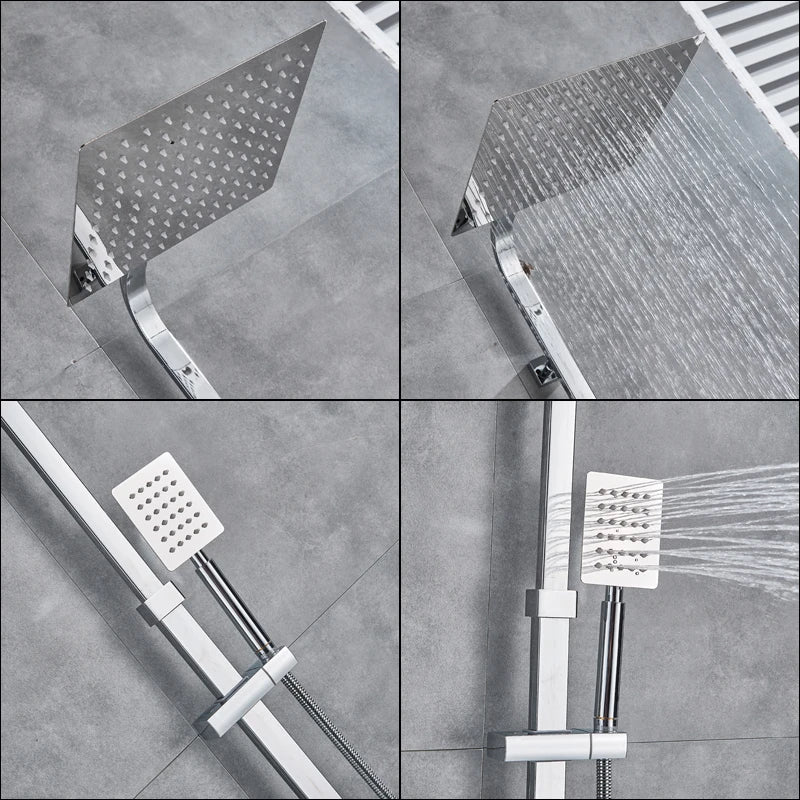 Afralia™ Chrome Shower Faucet System with Rainfall Head and Waterfall Tub Spout