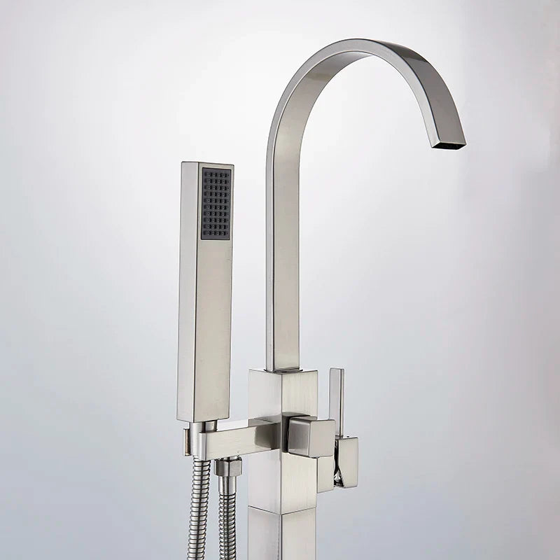 Afralia™ Freestanding Tub Faucet with Handshower: Brushed Nickel Floor Mounted Mixer Tap