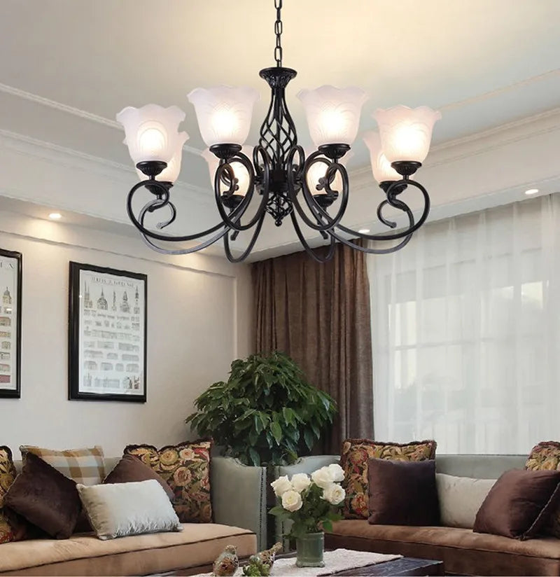 Afralia™ Traditional Metal Body Glass Chandelier, E27 LED Bulb, European Style Lighting Fixture