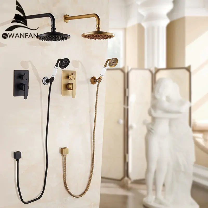 Afralia™ Black Antique Bath Rain Shower Wall Concealed Faucet Set