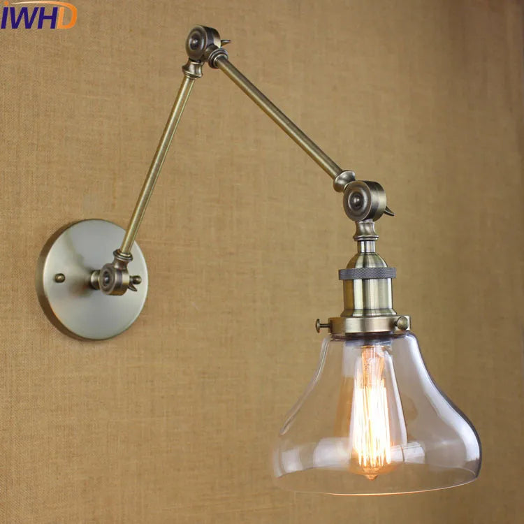 Afralia™ Glass Swing Arm Wall Lamp Sconce for Retro Vintage Industrial Style