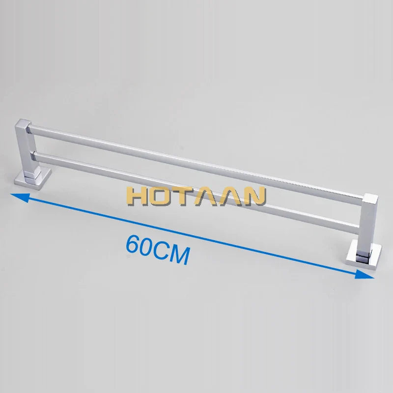 Afralia™ Stainless Steel Chrome Double Towel Bars Towel Holder Hooks Restroom Rack