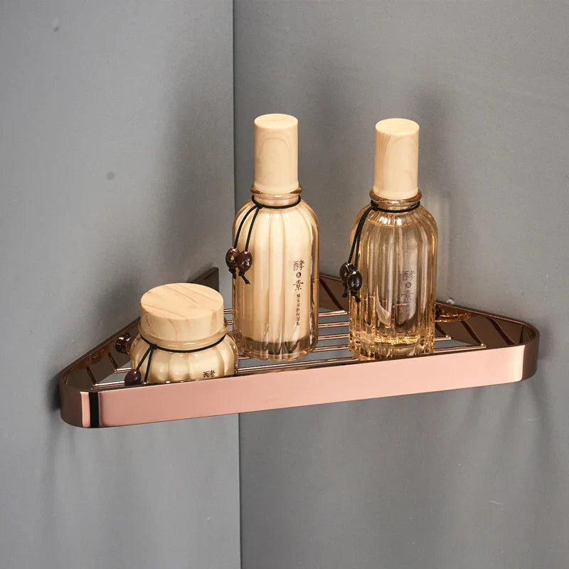 Afralia™ Brass Bathroom Shower Rack Wall Mounted Shelf