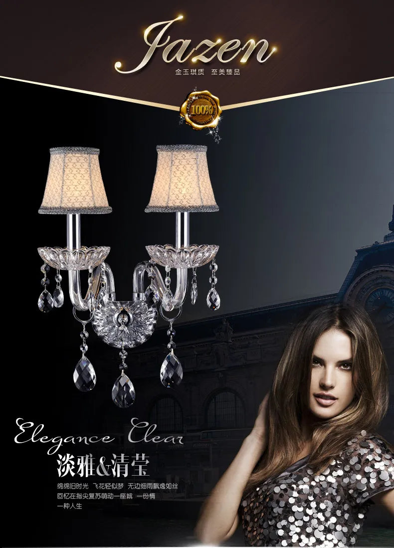 Afralia™ Crystal Lamp Wall Light with LED Bulbs and Silk Fabric Lampshade