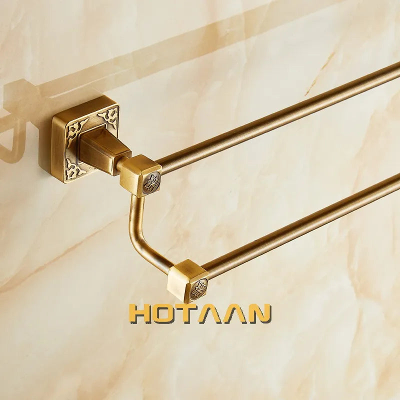 Afralia™ Antique Brass Finish Double Towel Bar, Solid Aluminium Bathroom Accessory